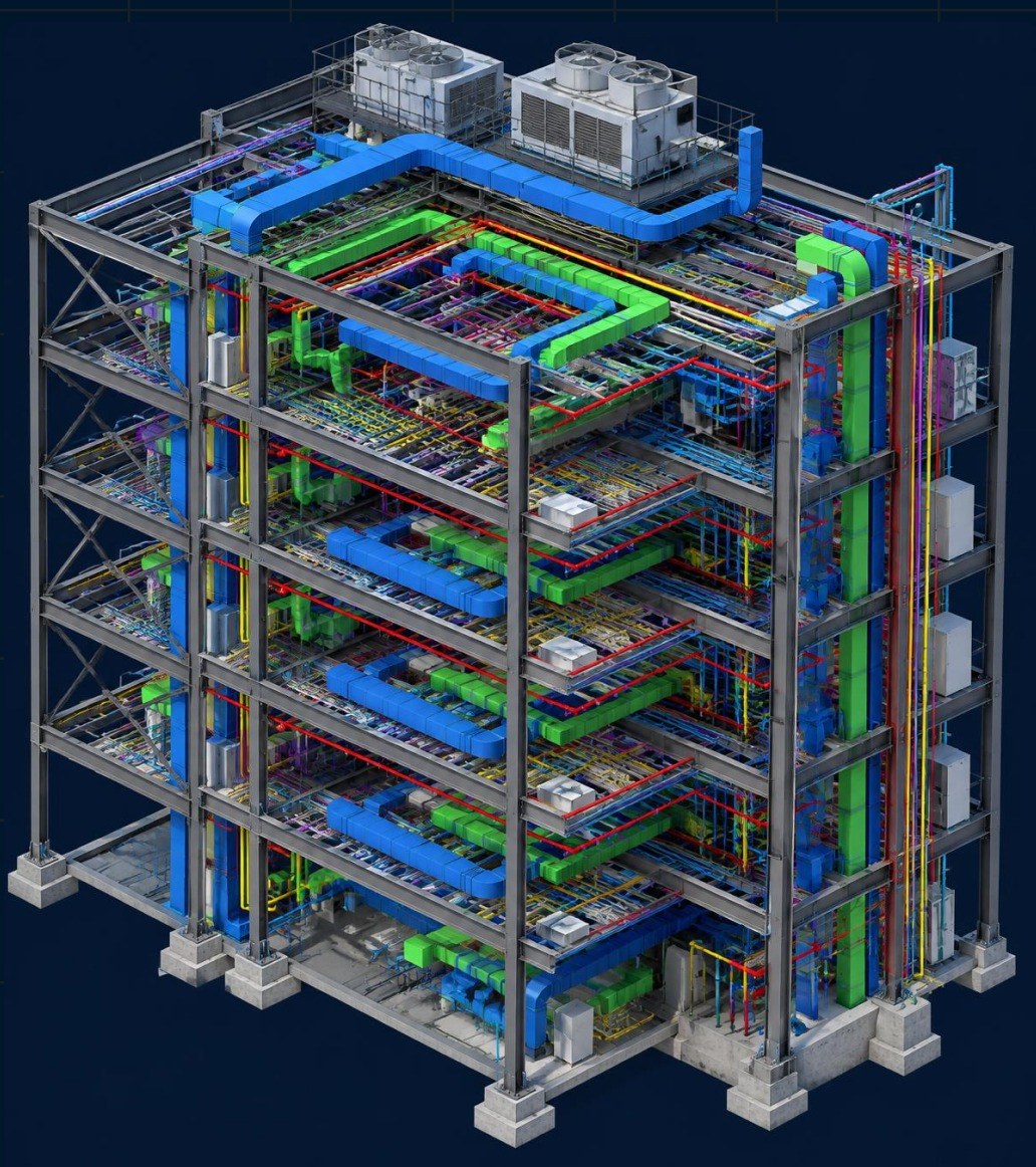 Coordinated MEP model inside a structural frame
