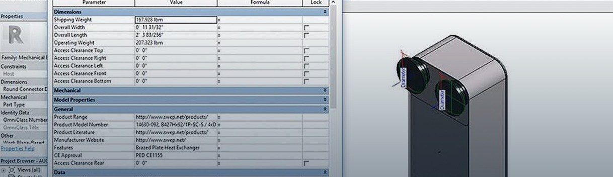 Revit family parameters for a manufactured product