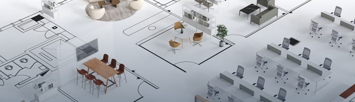 Furnished office space plan in 3D